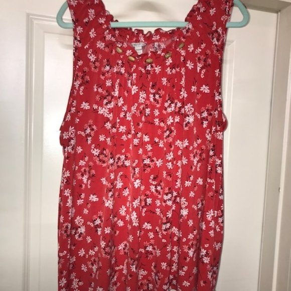 Cato Tops Womens Cato Ruffled Trim Red Floral Tank Top Plus Size 2224 Poshmark